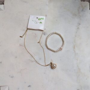 NIB Pacific Palm Pearl Necklace & Bracelet Set | Women’s Jewelry Gift Set